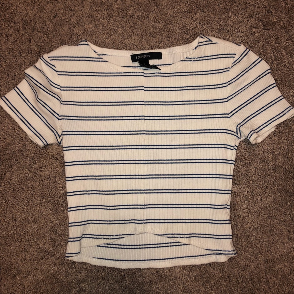 Striped White/Blue Crop Top: Small